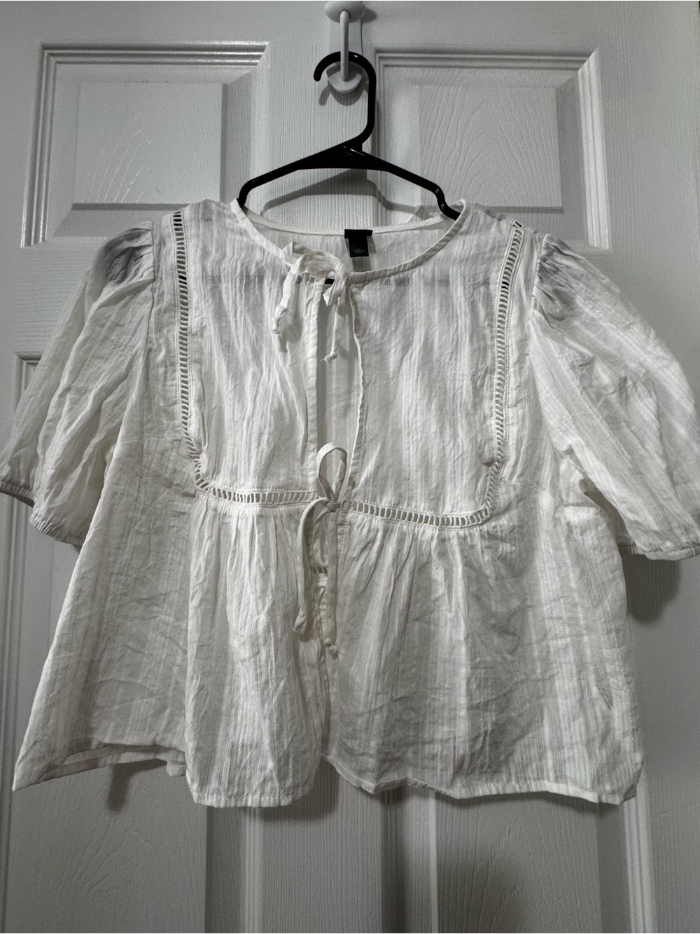 wild fable White Cotton Tie-Front Peasant Blouse